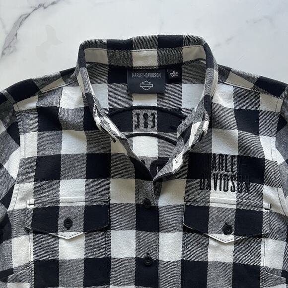 Harley Davidson rustic flannel paid shirt Size M Embroidered western cabin core - Picture 6 of 13